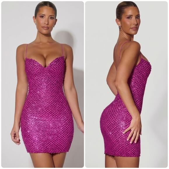 Oh Polly Dresses & Skirts - Oh Polly Mischa Embellished Sweetheart Neck Mini Dress Magenta Pink Size 0 New